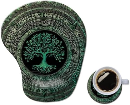 Ergonomic Mouse Pad with Wrist Rest,Comfortable Computer Gel Mouse Pad Wrist Support for Laptop,Pain Relief Mousepad with Non-Slip PU Base Tree of Life