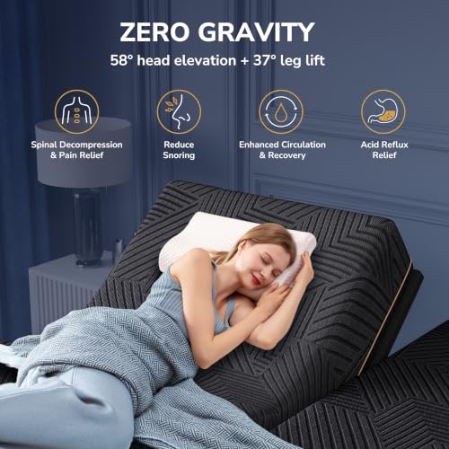 EGOHOME Split King Adjustable Bed Frame and 14"Cooling Memory Foam Mattress