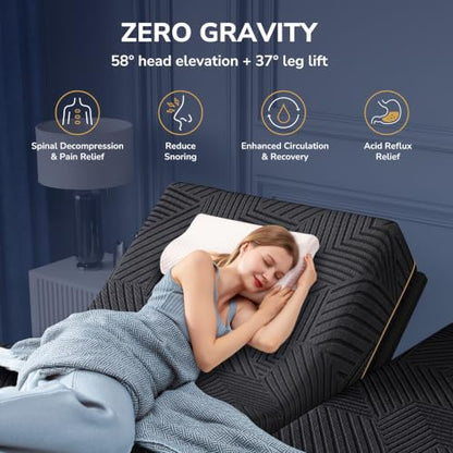 EGOHOME Split King Adjustable Bed Frame and 14"Cooling Memory Foam Mattress