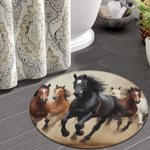 Circular Rugs Large Modern Round Area Rug Fashion Decor Mat for Home Office Running Horses Animal Theme Horse