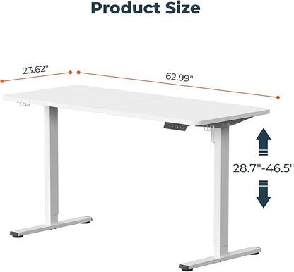 FitStand AdjustableStanding Desk 63 x 24 Inch Home Office Desk with Memory Preset, Computer Workstation Splice White Top Frame