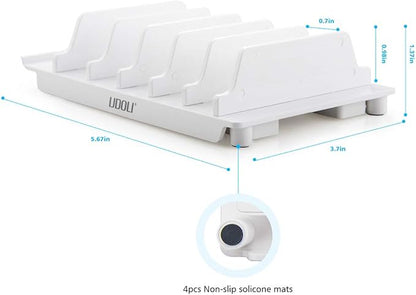UDOLI Adjustable Universal Cell Phone Dock Stand Holder, Tablet Organizer Multi Device Desktop Stand for iPhone Samsung Galaxy Google Nexus Kindle - No Charging Port (White)