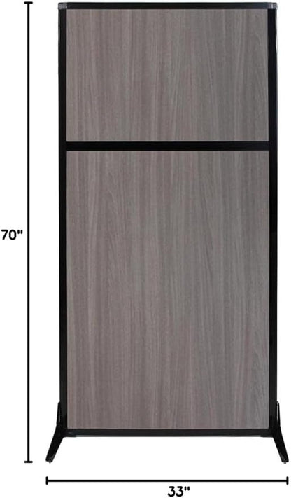 Versare Workstation Partition | Portable Wall Divider | Modern Office Cubicle | Free Standing Privacy Screen | Flexible Work Space | 33" x 70" Gray Elm Wood Grain Panels No Window