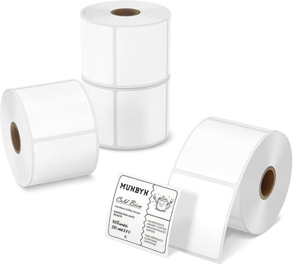 MUNBYN 2x2 Thermal Labels, 3000 Sheets/4 Roll，White | Strong Adhesive & Perforated, Non BPA&BPS for Small Business, Barcode, Bakery, Shipping