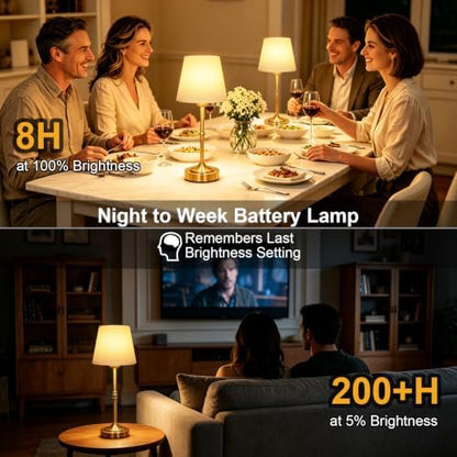 FLY2SKY Rechargeable Gold Cordless Table Lamp,3 Color Dimmable Bedside Lamp
