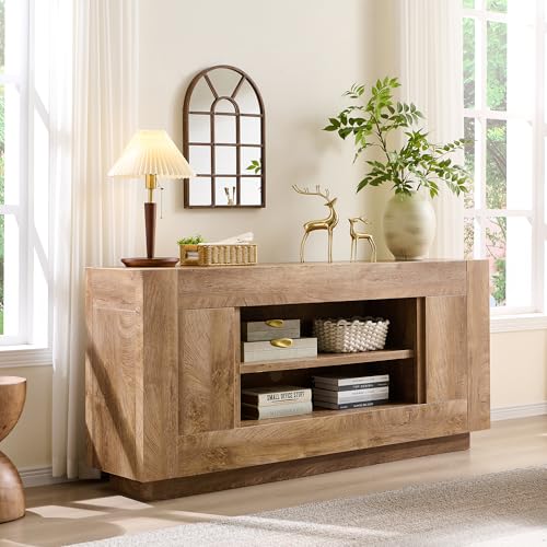 70" TV Stand for 80" TV, Thick Block Media Console, Light Knotty Oak