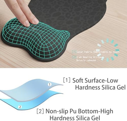 Gel Mouse Pad with Wrist Rest for Mouse Ergonomic Cat Mouse Wrist Rest Non-Slip Silicone Cute Mousepad with Wrist Support for Computer Desk Gaming Laptop Home Office Desk Accessories Black Leopard