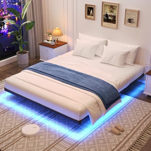 Floating Bed Frame Full Size, Full Bed Frame with Smart LED Lights