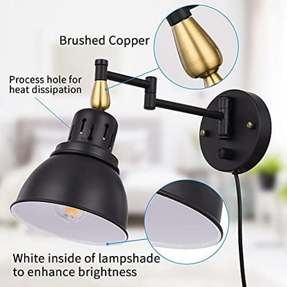 TRLIFE Plug in Wall Sconces, Dimmable Wall Sconces Retractable Swing Arm Wall Lamp with 6FT Plug in Cord and Dimmer Knob On/Off Switch, E26 Base, UL Listed(2 Pack)