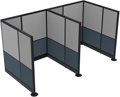 2 Person Workstation Wall Partition | Powered Cubicle Workstations | Privacy Office Divider 2 Work Stations | U Shape Cubicle | Emerald Collection | 5x5x65 H | Slate and Silver