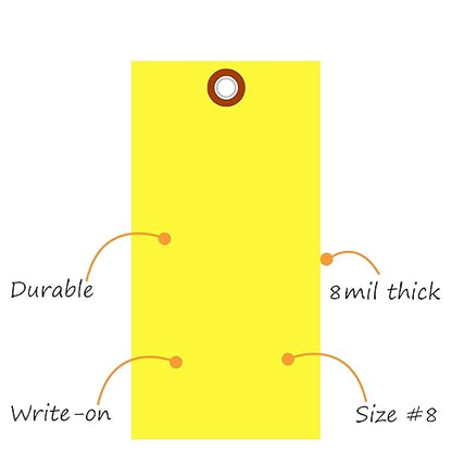 SmartSign (Pack of 100) 6.25 x 3.125 inch “Yellow” Blank Tyvek Shipping Tags with Metal Eyelets, Size #8, 8 mil Thick Tyvek, Made in USA