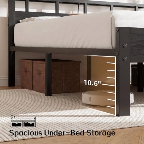 Full Size Bed Frame with Charging Station and LED