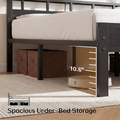Full Size Bed Frame with Charging Station and LED