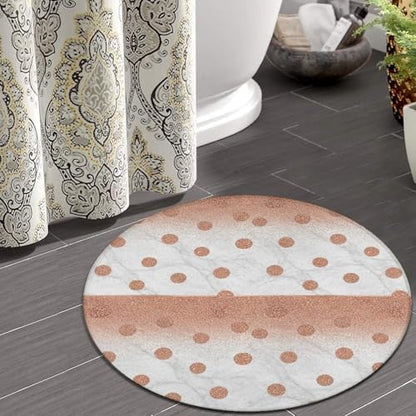 Large Machine Washable Circular Rugs, Home Decor Round Mat for Living Room Sofa Office Modern Rose Gold Pink Glitter Dots White Marble, 60inch