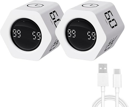 Productivity Timer Flip Gravity Sensor Cube Timer Countdown & Countup,Mute & Vibrate & Sound，5/10/30/60min & Custom Timing, Perfect for ADHD,Work,Learning,Kitchen Cooking (2, White Hexagon)