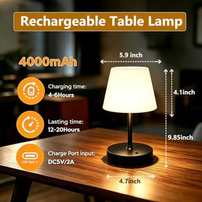 Rechargeable Table Lamp, Cordless Shower Lamp Waterproof- Black