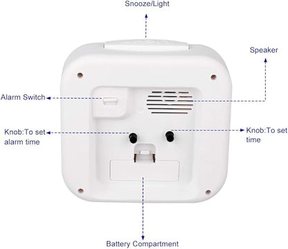 Tinload 5.5" Large Analog Alarm Clock Silent Non Ticking, Gentle Wake, Beep Sounds, Increasing Volume, Battery Operated Snooze and Manual Light, Easy Set,White (Best for Elder)