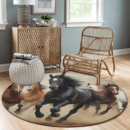 Circular Rugs Large Modern Round Area Rug Fashion Decor Mat for Home Office Running Horses Animal Theme Horse