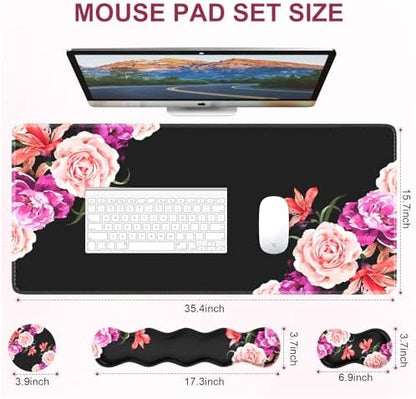 iLeadon Mouse Pad Set, Peony Flower Desk Mat for Keyboard and Mouse