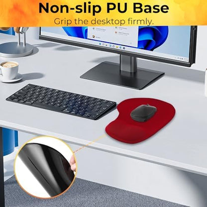 Mouse Pad with Wrist Support, 2-Pack Ergonomic Mousepad with Wrist Rest, Gaming Mouse Pad with Non-Slip PU Base, Relieve Pain Relief, for Home Office Computer Laptop, Red