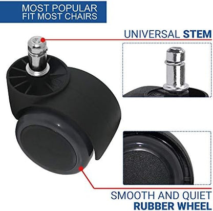Guildrey 5 Pcs Office Chair Caster Wheels, 7/16” (11mm) Stem Diameter, Protecting Floor Rubber, Standard Stem, Easy Install for Replacement