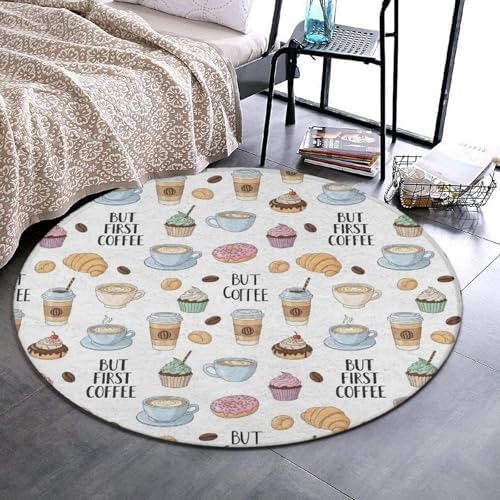 Large Home Decor Mat, Soft Round Yoga Carpet, Non Slip Machine Washable Home Office Circle Rug Coffee Nut, 24inch