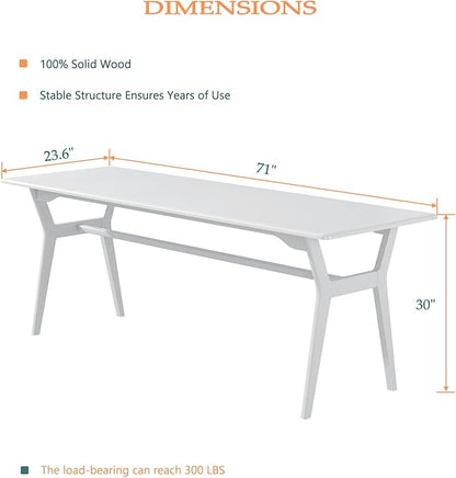 OSCHF Solid Wood Study Desk - 71" Double Long Computer Table for Home Office, 2-Person PC Workstation, White