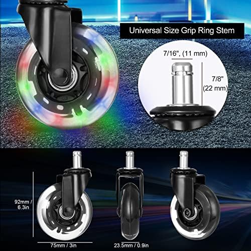Hivexagon Office Chair Caster Set of 5 Rubber Replacement, Heavy Duty Universal Quiet Rolling Casters Fit Standard Office Chair for Hardwood Floors, Tiles and Carpet