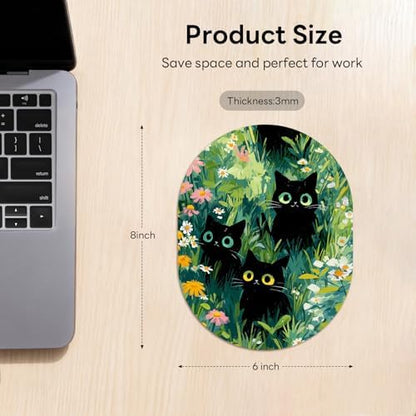 Oval Mouse Pad 6x8in Non-Slip for Laptop,Black Cats