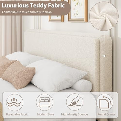 Bed Frame with 2 Storage Drawer, Cream Beige, King