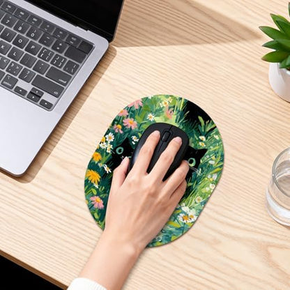 Oval Mouse Pad 6x8in Non-Slip for Laptop,Black Cats