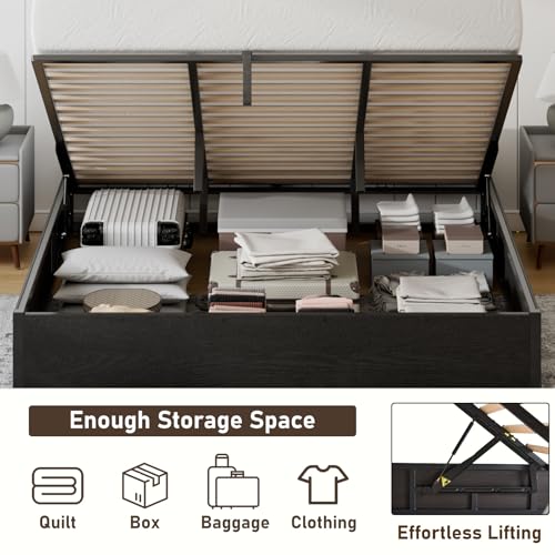 King Lift Up Storage Bed Frame, Black