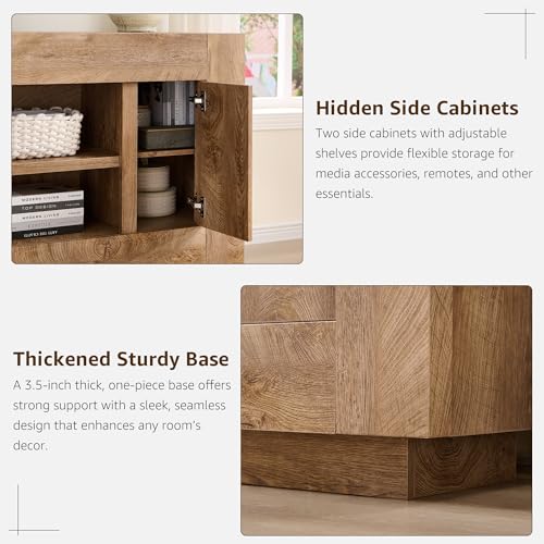 70" TV Stand for 80" TV, Thick Block Media Console, Light Knotty Oak