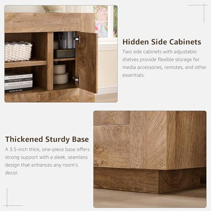 70" TV Stand for 80" TV, Thick Block Media Console, Light Knotty Oak