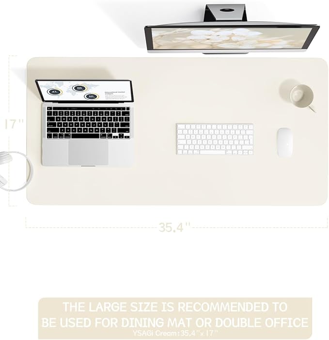 YSAGi Non-Slip Leather Desk Pad, Desk Matt for Desktop, Waterproof Laptop Computer Keyboard Mat, Table Protector Blotter Mat, Large Mouse Pad for Office/Work/Home/Decor(Cream, 35.4" x 17")