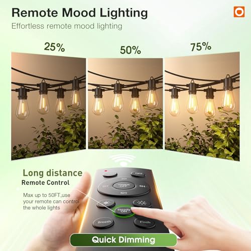 100FT LED Outdoor String Lights, Remote Dimmable Patio Lights with Timer & 3 Lighting Modes, 32 Shatterproof Edison Bulbs, Waterproof Connectable String Lights for Outside Backyard Porch Party