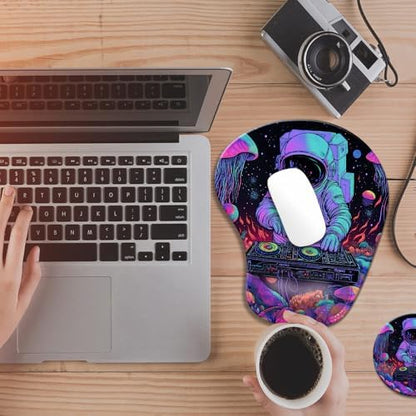 Ergonomic Mouse Pad with Wrist Rest,Comfortable Computer Gel Mouse Pad Wrist Support for Laptop,Pain Relief Mousepad with Non-Slip PU Base Cyberpunk Space