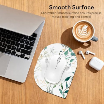 Contoured Oval Mouse Pad 6x8in Non-Slip for Laptop,Leaves
