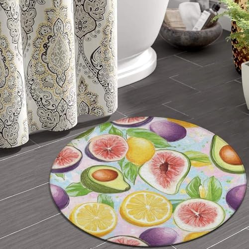 Room Sofa Yoga Soft Round Carpet, Home Decor Non Slip Kitchen Office Circle Rug, Machine Washable Modern Round Area Rug Different Fruits Summer Ornament Art, 24inch