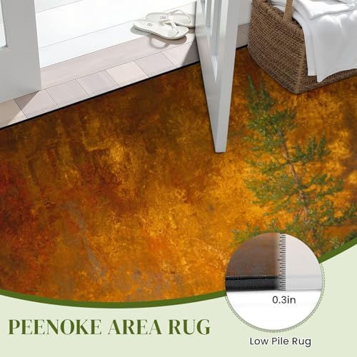 Calming Bear Forest Harmonious Warm Sunset Colors Area Rug Outdoor Patio Rug Play Mat Modern Floor Carpet Non-Slip Home Decor Living Room Kids Bedroom Nursery, 3x5 ft