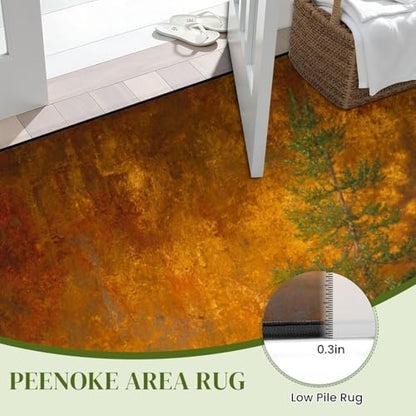Calming Bear Forest Harmonious Warm Sunset Colors Area Rug Outdoor Patio Rug Play Mat Modern Floor Carpet Non-Slip Home Decor Living Room Kids Bedroom Nursery, 3x5 ft