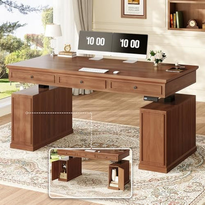 55.1" Farmhouse Executive Electric Standing Desk with 3 Drawers