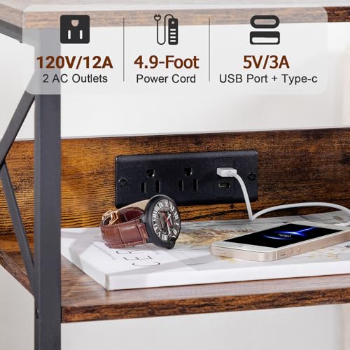 Record Player Stand with Charging Station, Vinyl Record Storage
