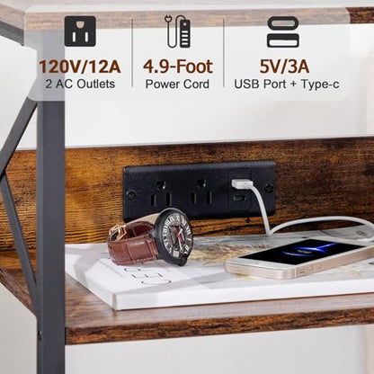 Record Player Stand with Charging Station, Vinyl Record Storage