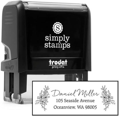 Custom Floral Address Stamp | Choose from 12 Designs | Multiple Ink Color Options | Envelope Return Address Stamp for Couple or Family (Design 9, Large)