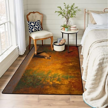 Calming Bear Forest Harmonious Warm Sunset Colors Area Rug Outdoor Patio Rug Play Mat Modern Floor Carpet Non-Slip Home Decor Living Room Kids Bedroom Nursery, 3x5 ft