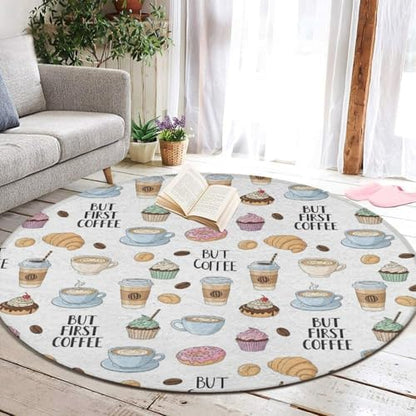 Large Home Decor Mat, Soft Round Yoga Carpet, Non Slip Machine Washable Home Office Circle Rug Coffee Nut, 24inch