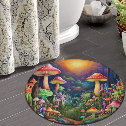 Large Round Area Rug Home Decor Modern Bathroom Rug Kitchen Office Circle Rug for Living Room Sofa Circle Cute Mat Trippy Mushroom Magic World Art, 60inch