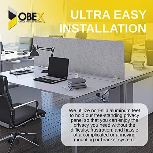 OBEX Free Standing Desk PET Privacy Screen, Table Top Home & Office Furniture Partitions and Dividers, Portable Workstation Freestanding Panels, 24" x 42" Shadow