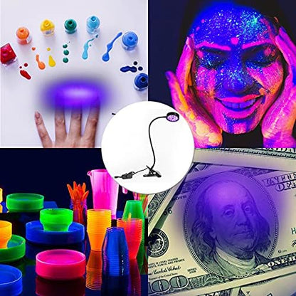 UV LED Black Light Clamp Light with USB, Upgraded 5W 395nm Portable Gooseneck Lamp with Clip for Gel Nail, Pet Urine Detection, UV Glue Curing, Blacklight Posters, Fluorescent Paint, Resin Art